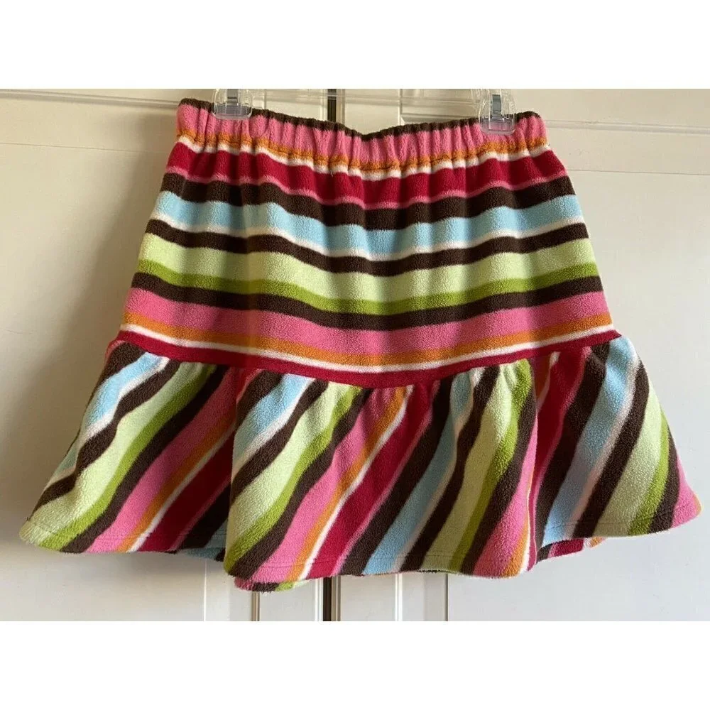 Gymboree Sz 10 Striped Skirt Brown‎ Blue Green Pink Red Fleece